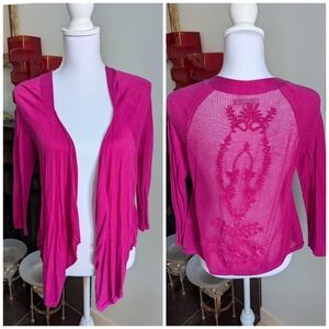 Dana Buchman Women's Medium Floral Open Knit Back Draped Open Front Cardigan 137